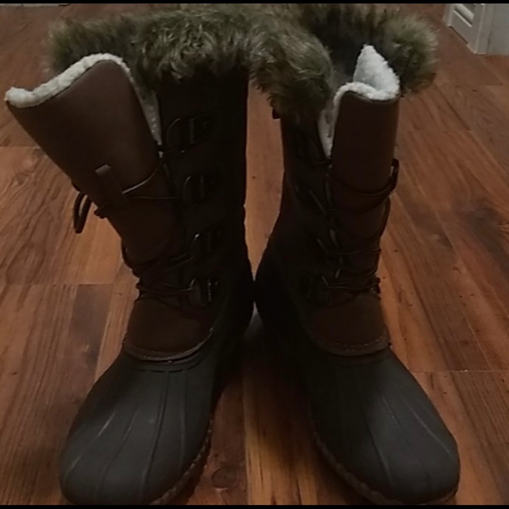 Women’s blue brand faux fur snow boots